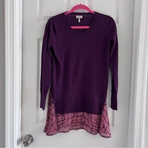 LOGO Lori Goldstein Fine Gauge Sweater Tunic with Chiffon Trimmed Hem